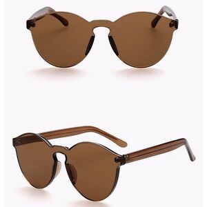 Rimless Sunglasses Round Brown Tinted Lens Fashion Trendy Sun Glasses Trendy New